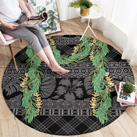Hawai'i Paniolo Maile Twisted Lei Round Carpet Obsidian Black