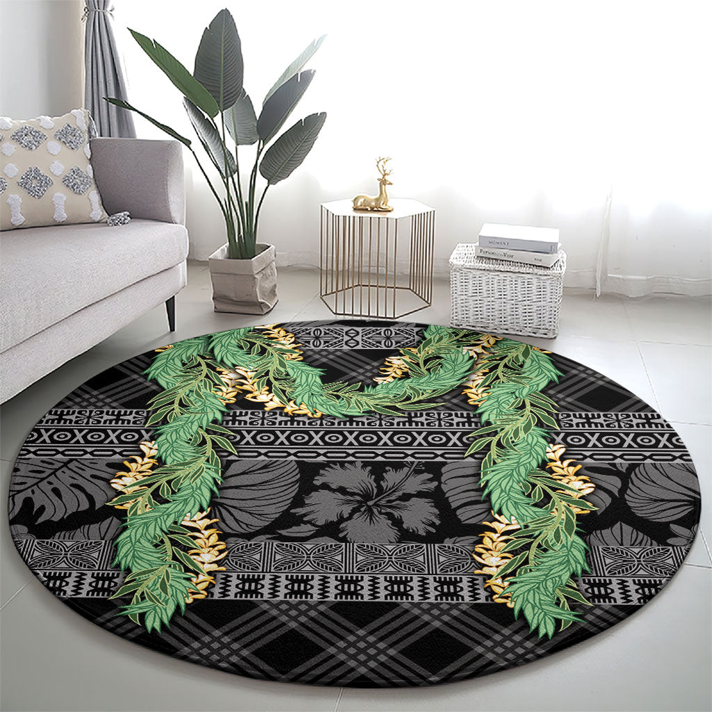 Hawai'i Paniolo Maile Twisted Lei Round Carpet Obsidian Black