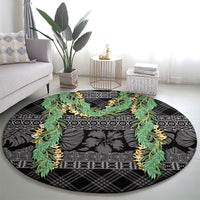 Hawai'i Paniolo Maile Twisted Lei Round Carpet Obsidian Black
