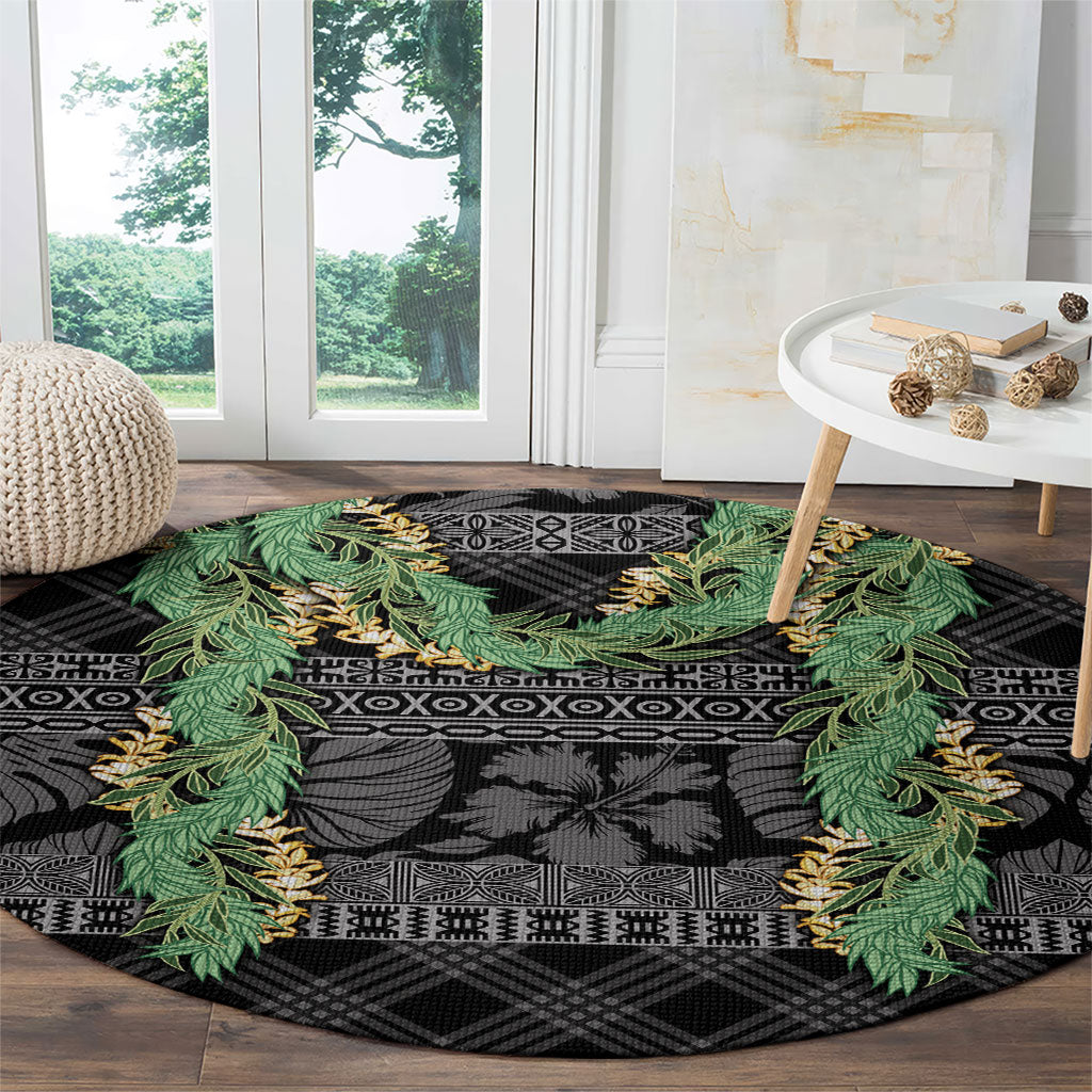 Hawai'i Paniolo Maile Twisted Lei Round Carpet Obsidian Black