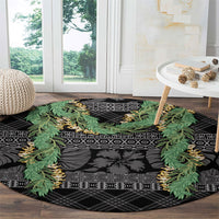 Hawai'i Paniolo Maile Twisted Lei Round Carpet Obsidian Black