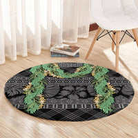 Hawai'i Paniolo Maile Twisted Lei Round Carpet Obsidian Black