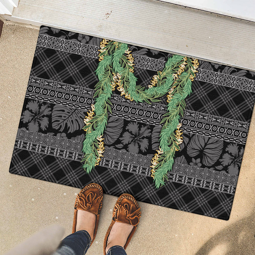Hawai'i Paniolo Maile Twisted Lei Rubber Doormat Obsidian Black