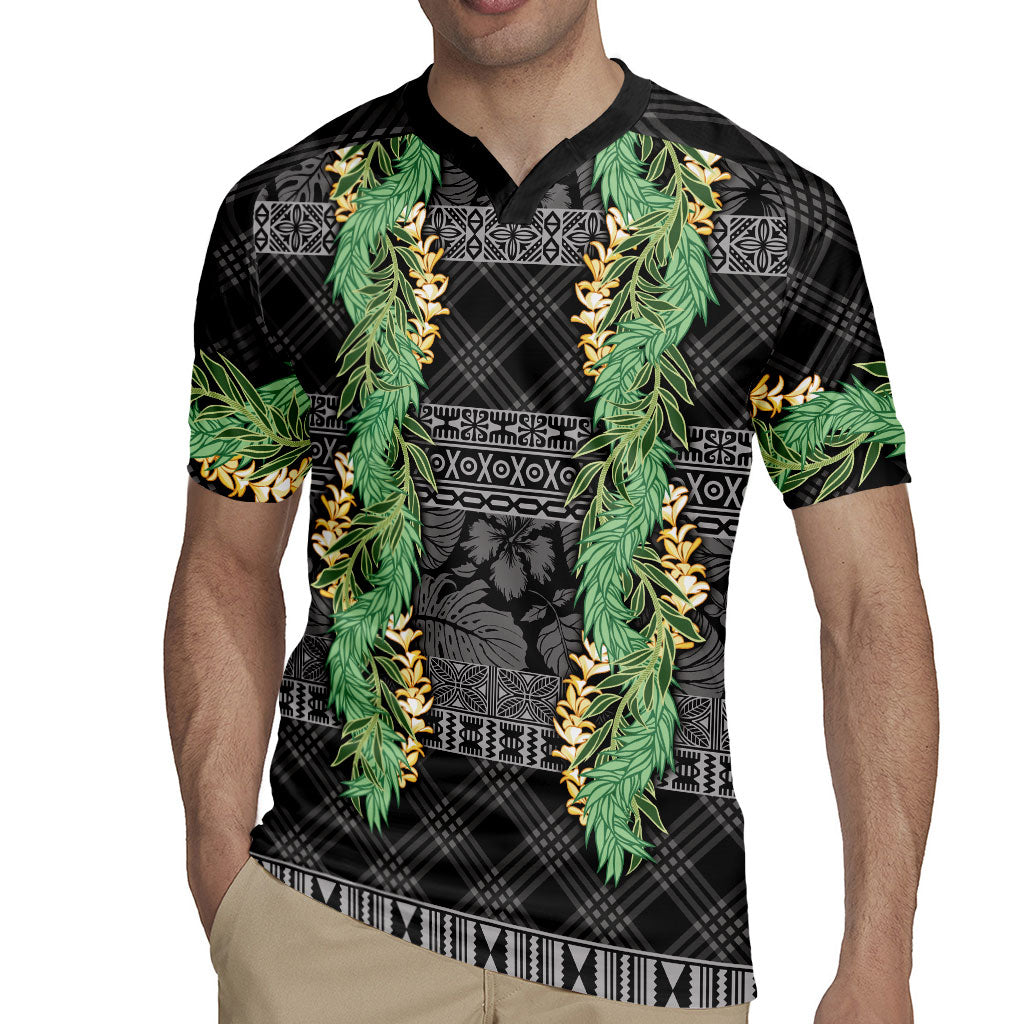 Hawai'i Paniolo Maile Twisted Lei Rugby Jersey Obsidian Black