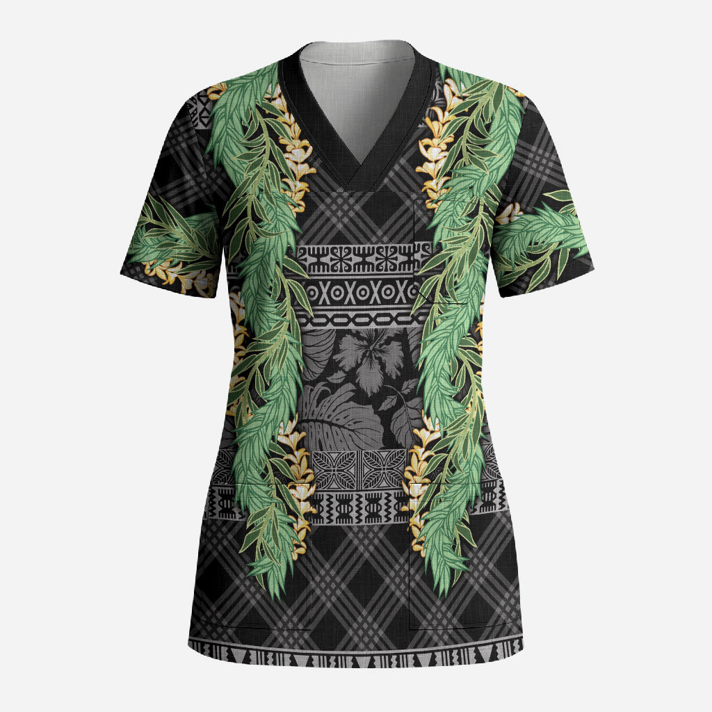 Hawai'i Paniolo Maile Twisted Lei Scrub Top Obsidian Black
