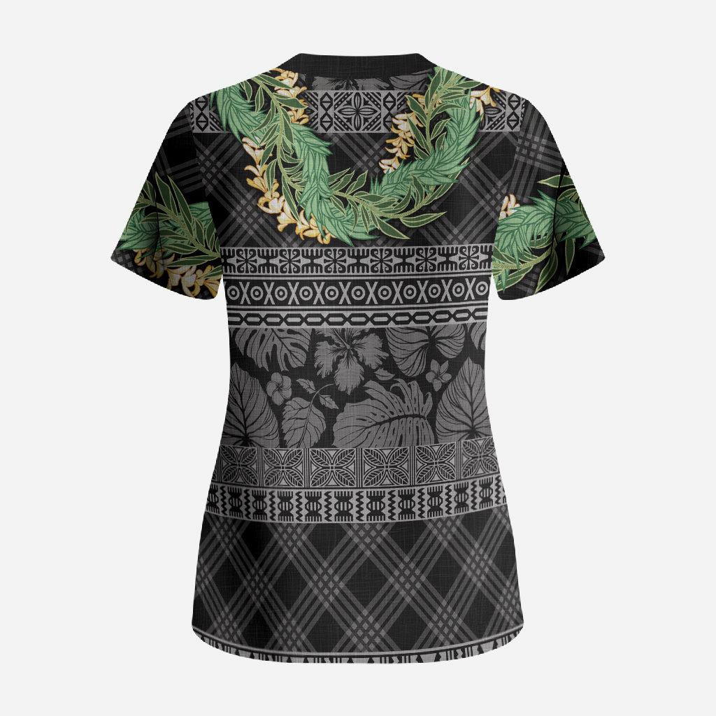 Hawai'i Paniolo Maile Twisted Lei Scrub Top Obsidian Black