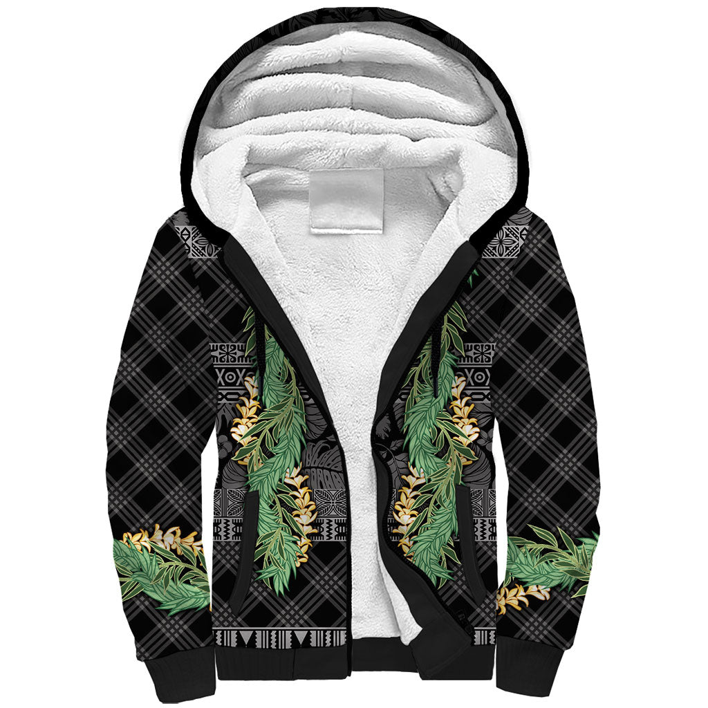 Hawai'i Paniolo Maile Twisted Lei Sherpa Hoodie Obsidian Black LT7 Unisex Black - Polynesian Pride
