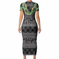 Hawai'i Paniolo Maile Twisted Lei Short Sleeve Bodycon Dress Obsidian Black
