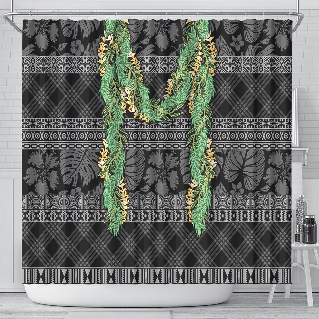 Hawai'i Paniolo Maile Twisted Lei Shower Curtain Obsidian Black