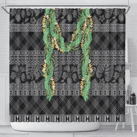 Hawai'i Paniolo Maile Twisted Lei Shower Curtain Obsidian Black