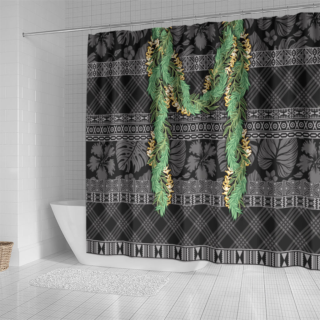 Hawai'i Paniolo Maile Twisted Lei Shower Curtain Obsidian Black