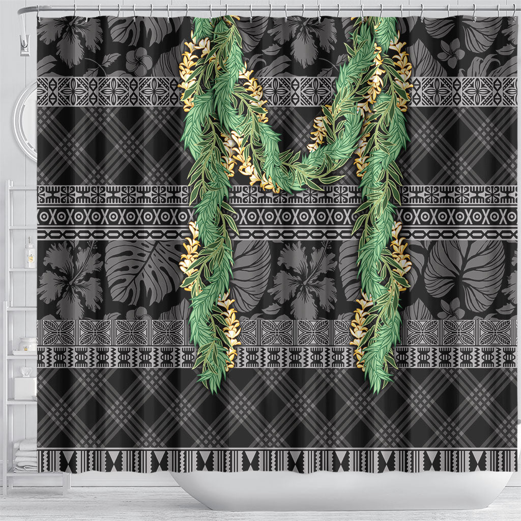 Hawai'i Paniolo Maile Twisted Lei Shower Curtain Obsidian Black