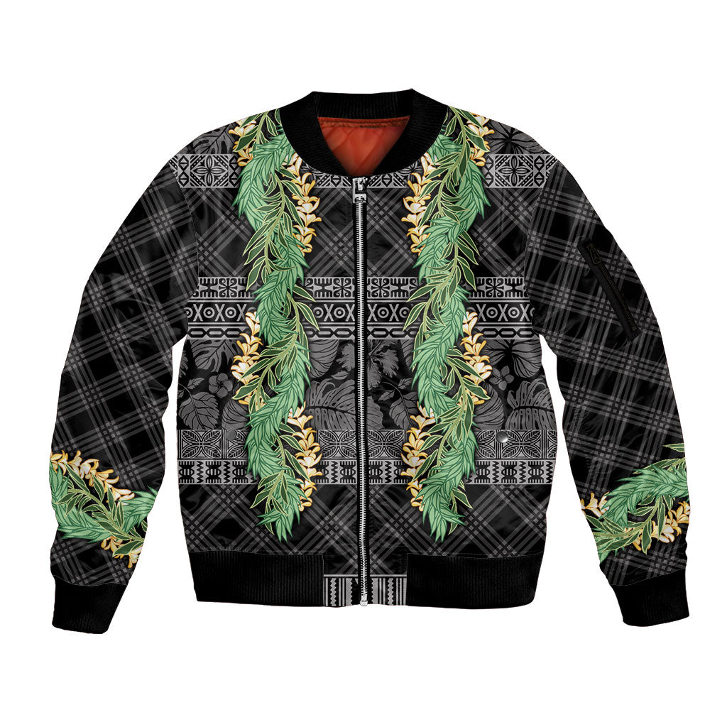 Hawai'i Paniolo Maile Twisted Lei Sleeve Zip Bomber Jacket Obsidian Black