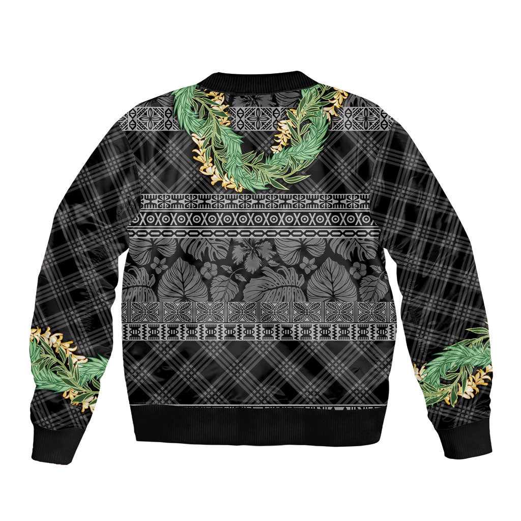 Hawai'i Paniolo Maile Twisted Lei Sleeve Zip Bomber Jacket Obsidian Black