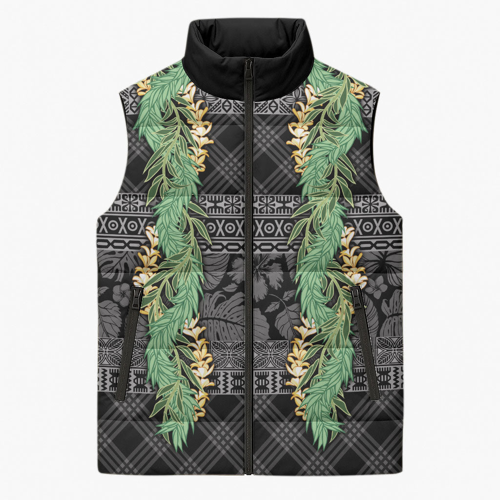 Hawai'i Paniolo Maile Twisted Lei Sleeveless Puffer Jacket Obsidian Black