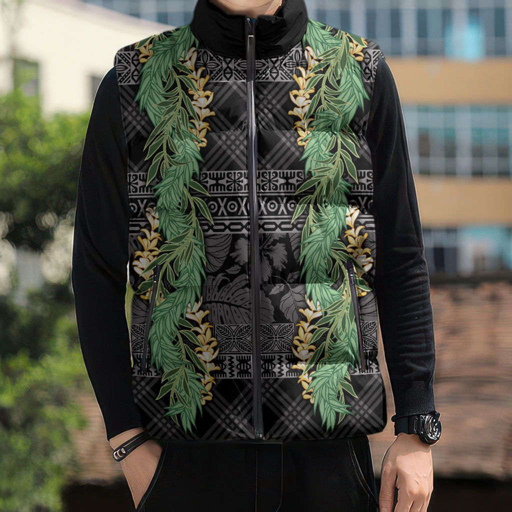 Hawai'i Paniolo Maile Twisted Lei Sleeveless Puffer Jacket Obsidian Black
