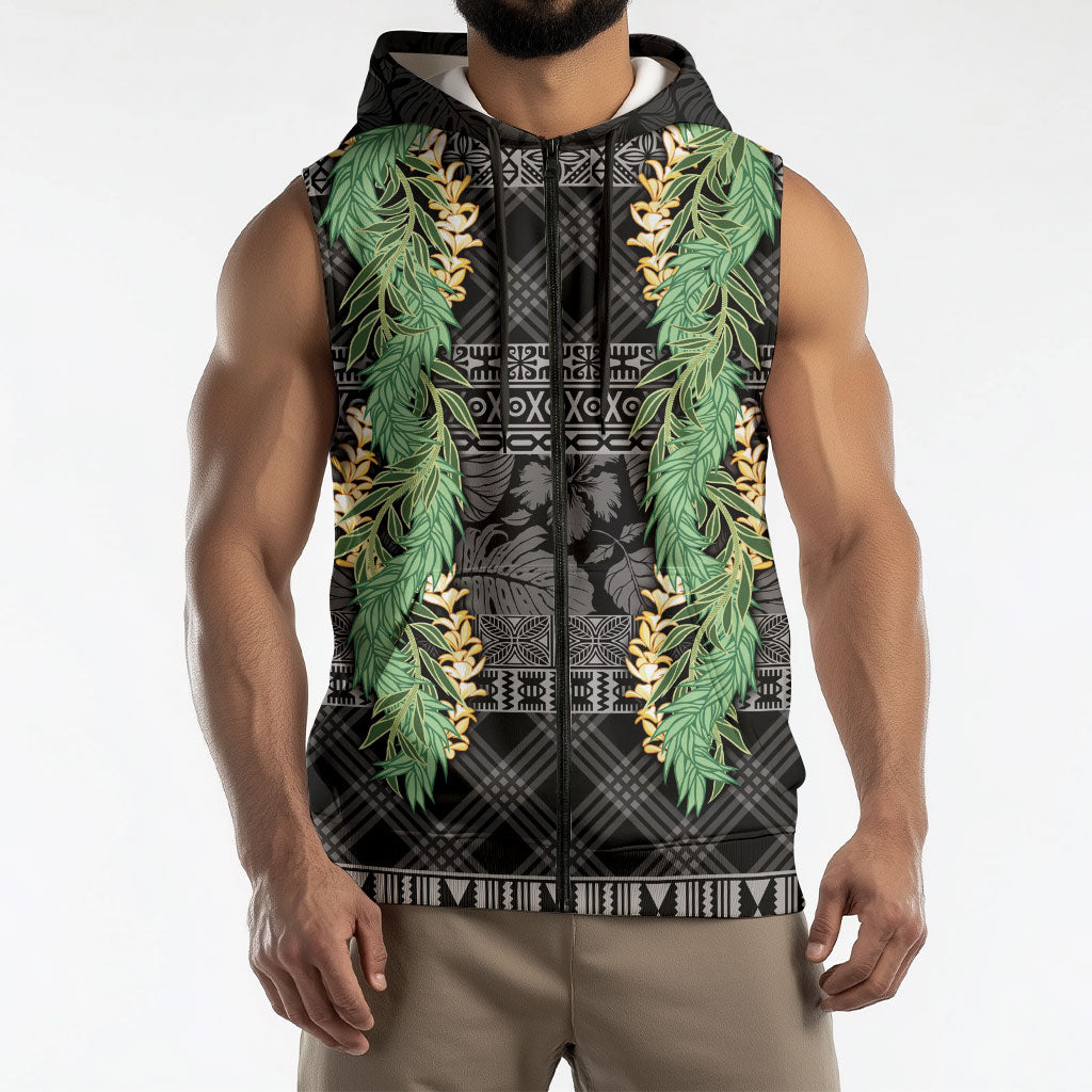 Hawai'i Paniolo Maile Twisted Lei Sleeveless Zip Hoodie Obsidian Black