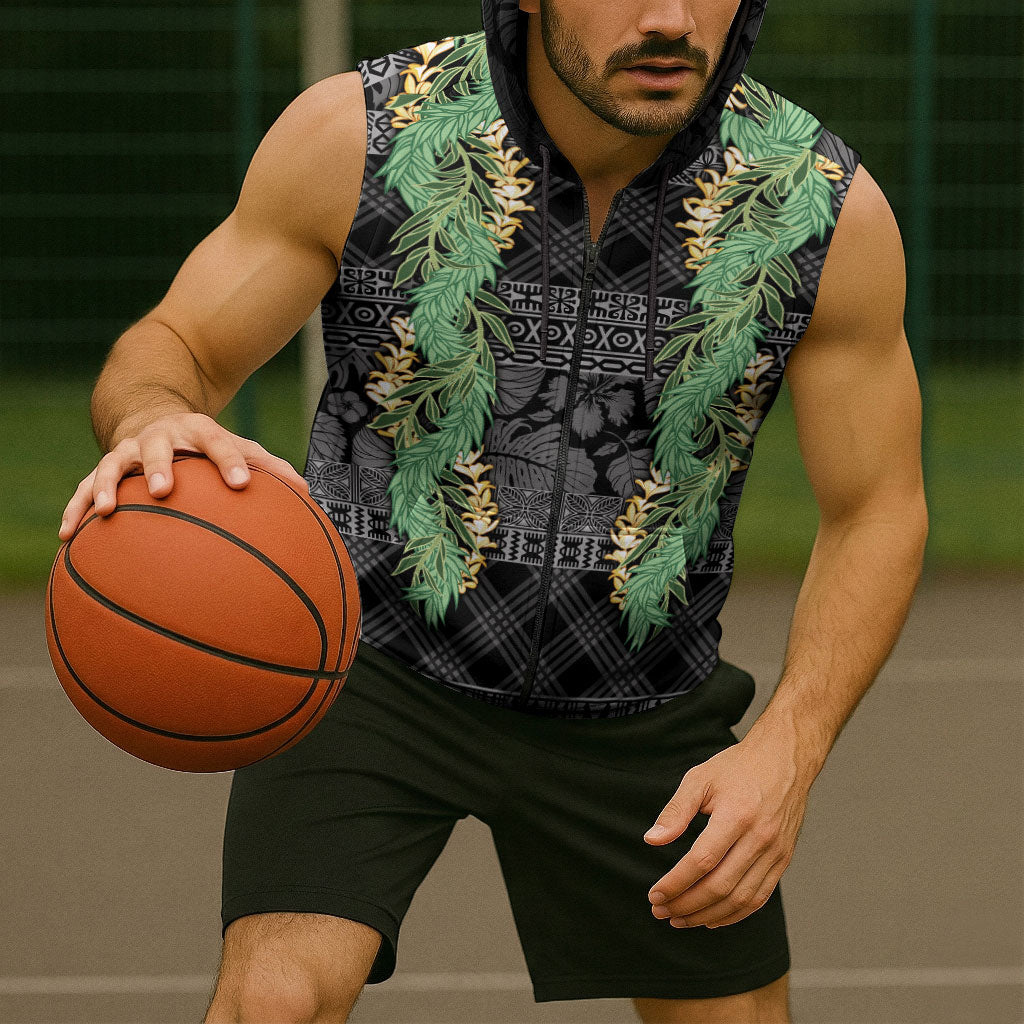 Hawai'i Paniolo Maile Twisted Lei Sleeveless Zip Hoodie Obsidian Black