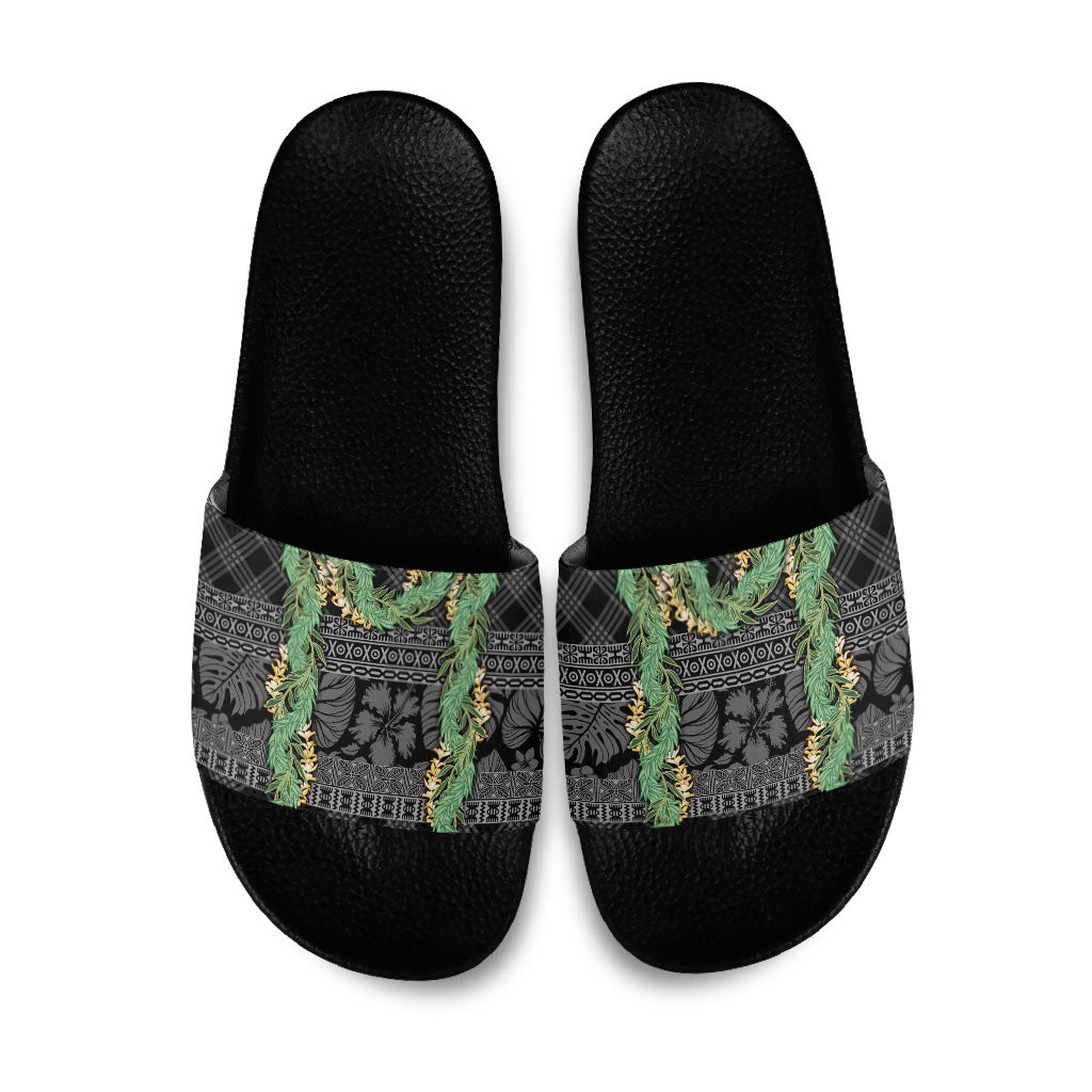 Hawai'i Paniolo Maile Twisted Lei Slide Sandals Obsidian Black