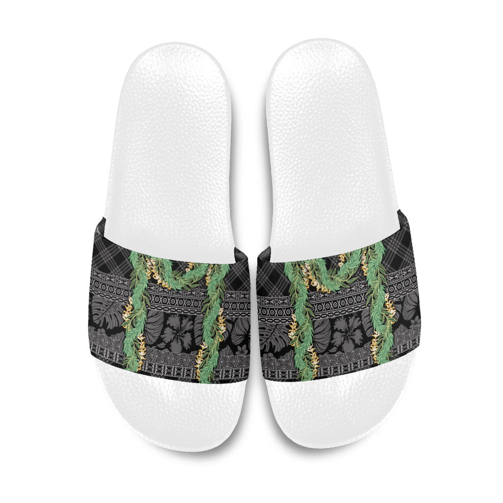 Hawai'i Paniolo Maile Twisted Lei Slide Sandals Obsidian Black