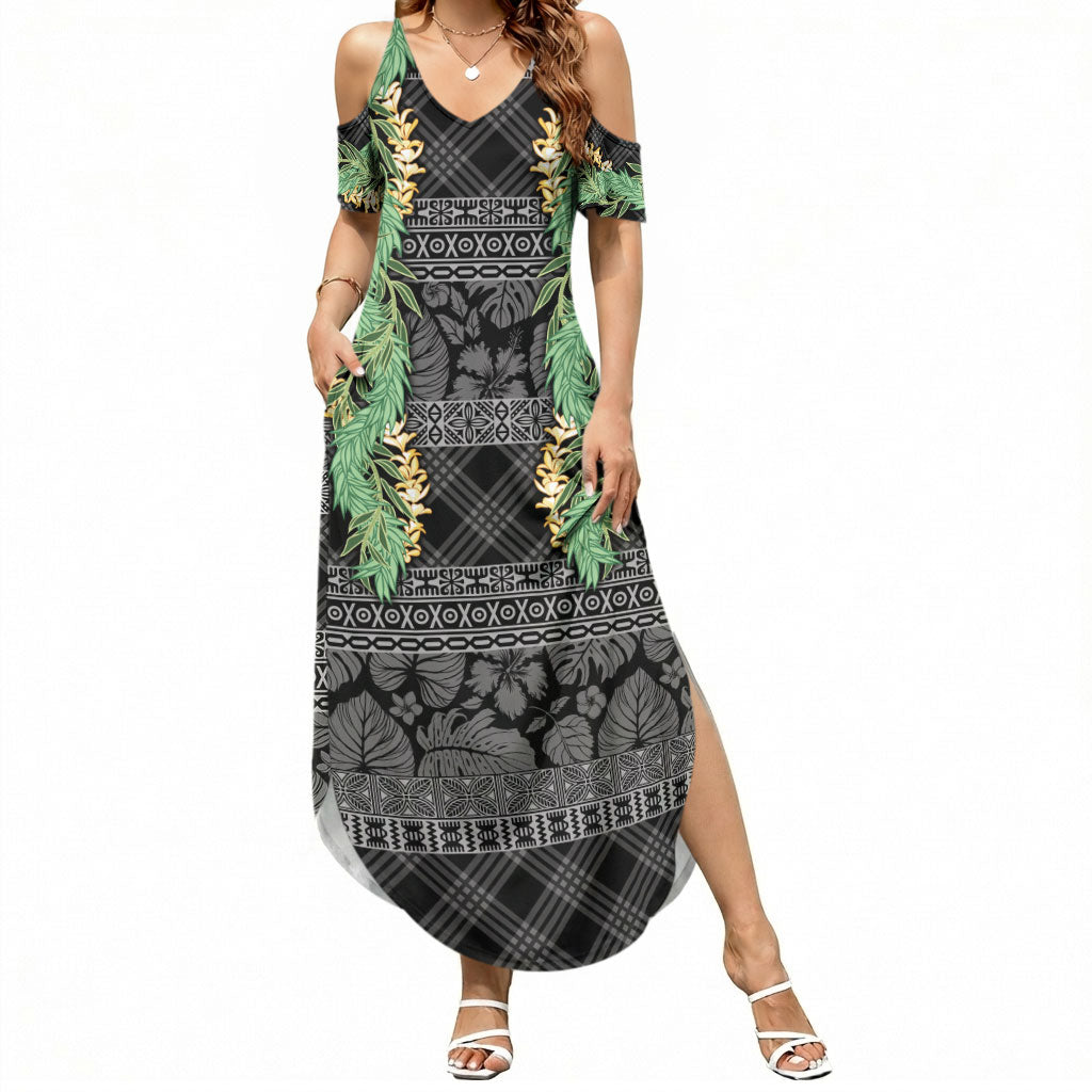 Hawai'i Paniolo Maile Twisted Lei Summer Maxi Dress Obsidian Black