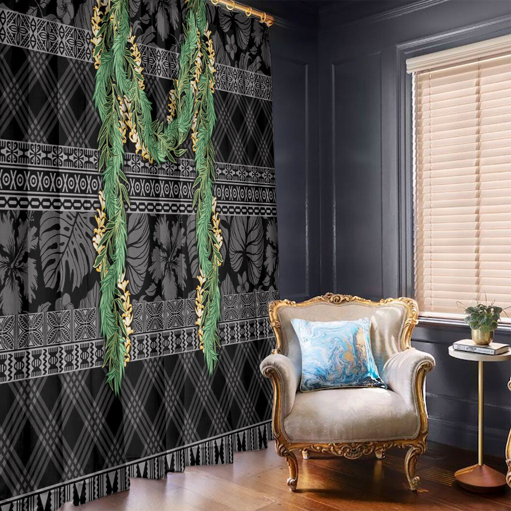 Hawai'i Paniolo Maile Twisted Lei Window Curtain Obsidian Black