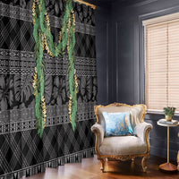 Hawai'i Paniolo Maile Twisted Lei Window Curtain Obsidian Black