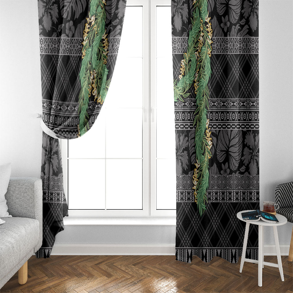 Hawai'i Paniolo Maile Twisted Lei Window Curtain Obsidian Black