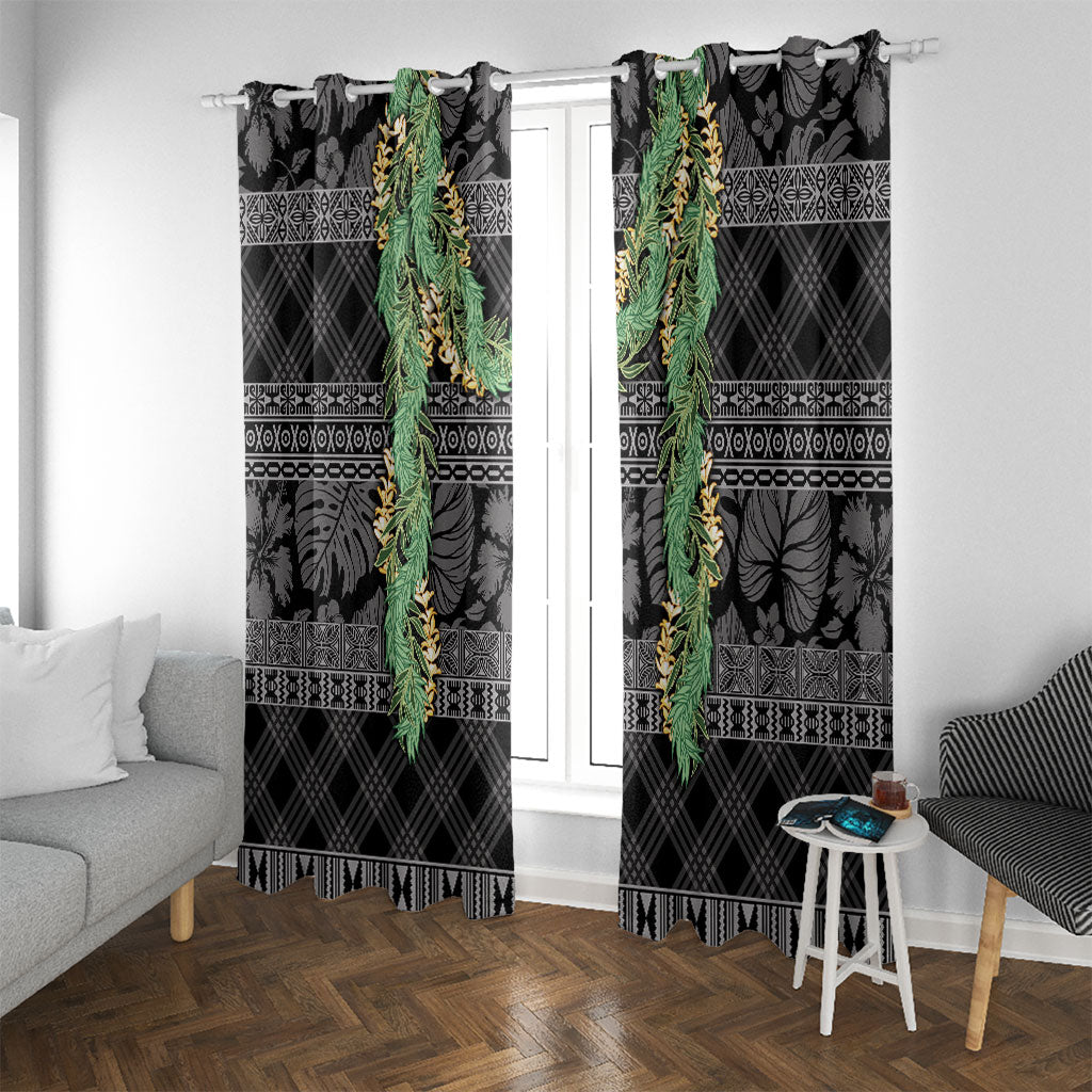 Hawai'i Paniolo Maile Twisted Lei Window Curtain Obsidian Black