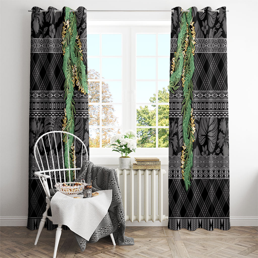 Hawai'i Paniolo Maile Twisted Lei Window Curtain Obsidian Black