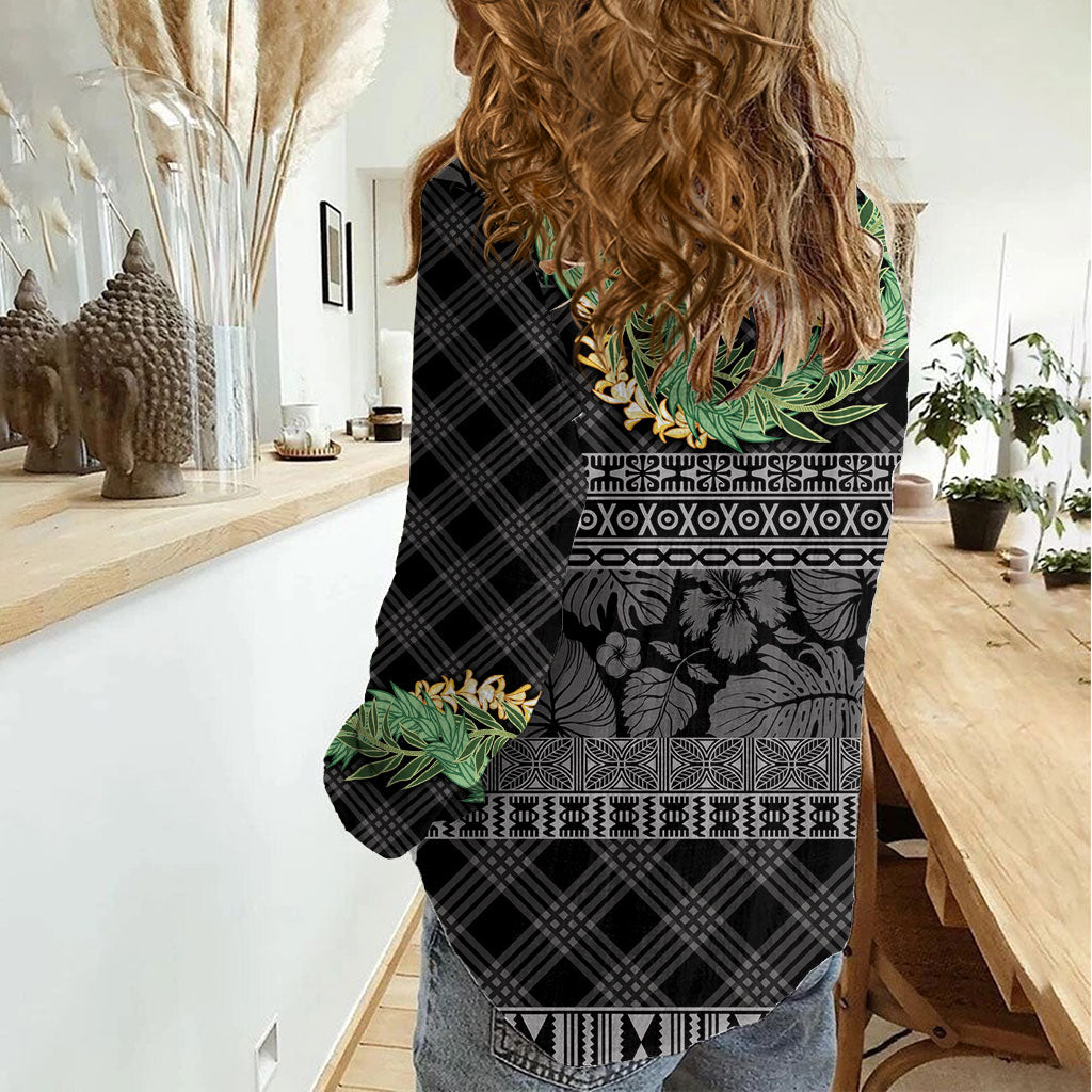 Hawai'i Paniolo Maile Twisted Lei Women Casual Shirt Obsidian Black