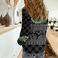 Hawai'i Paniolo Maile Twisted Lei Women Casual Shirt Obsidian Black