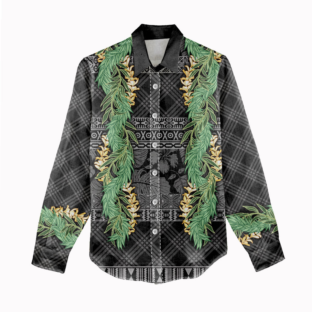 Hawai'i Paniolo Maile Twisted Lei Women Casual Shirt Obsidian Black