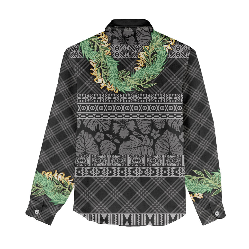 Hawai'i Paniolo Maile Twisted Lei Women Casual Shirt Obsidian Black