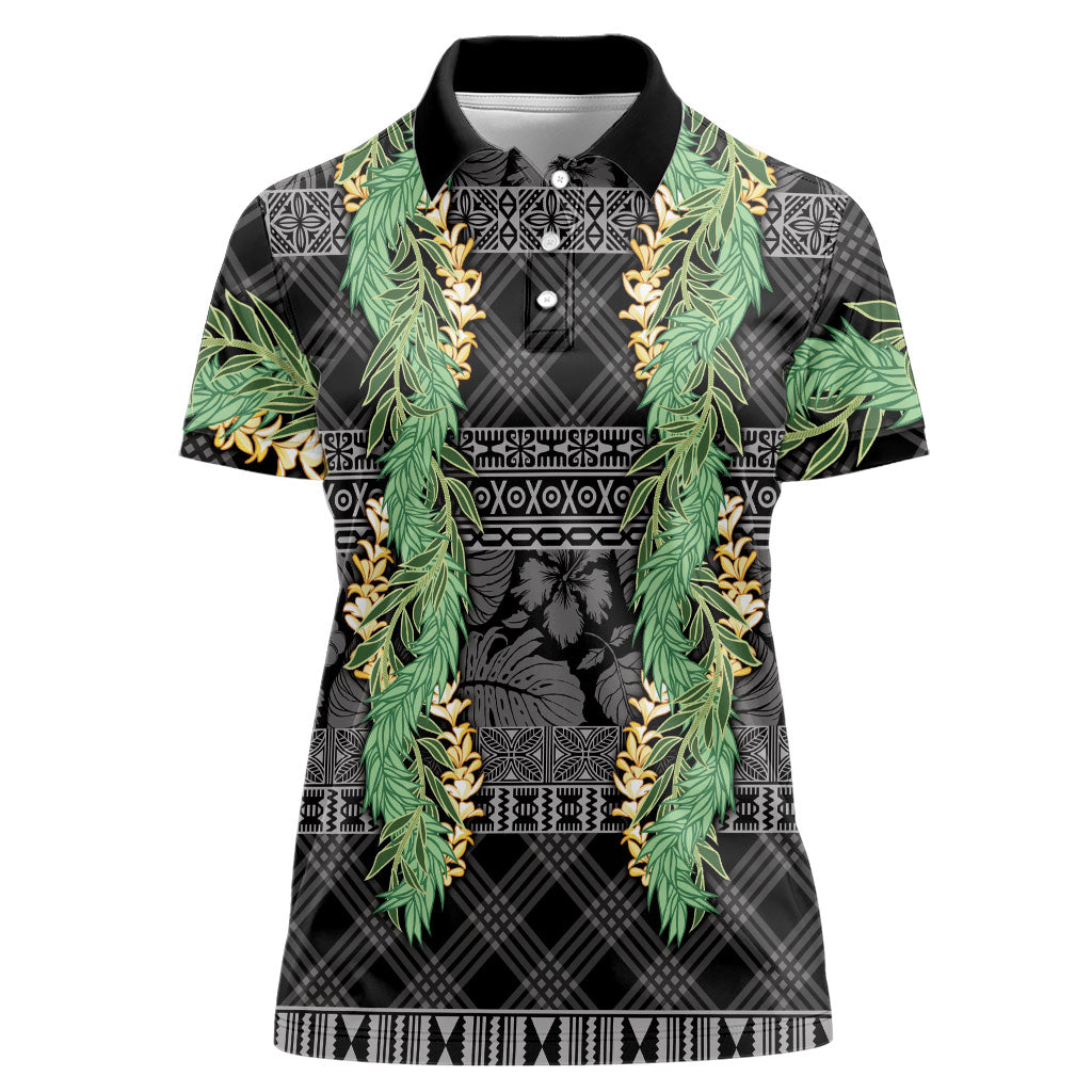 Hawai'i Paniolo Maile Twisted Lei Women Polo Shirt Obsidian Black