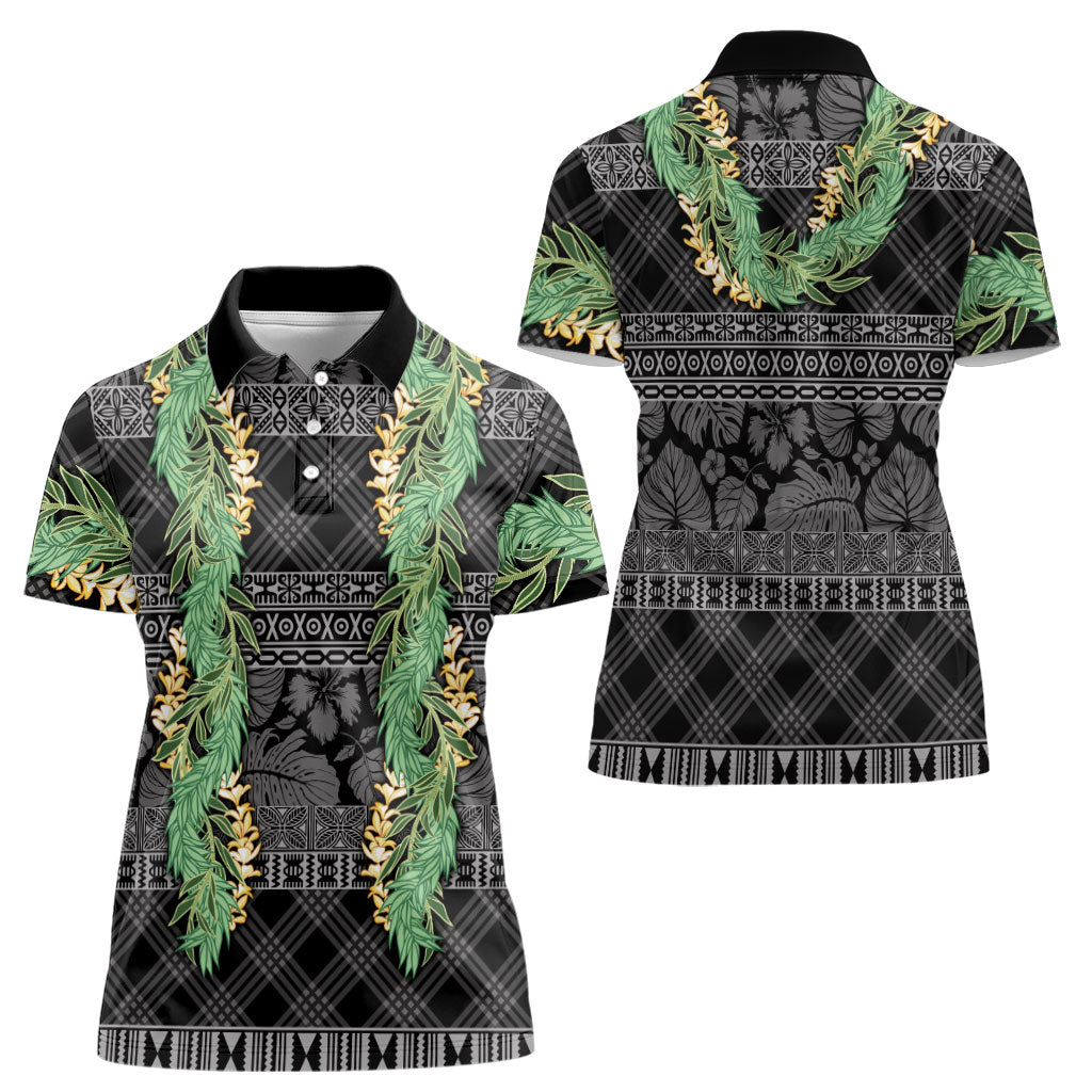 Hawai'i Paniolo Maile Twisted Lei Women Polo Shirt Obsidian Black