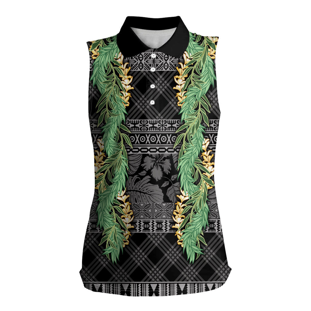 Hawai'i Paniolo Maile Twisted Lei Women Sleeveless Polo Shirt Obsidian Black