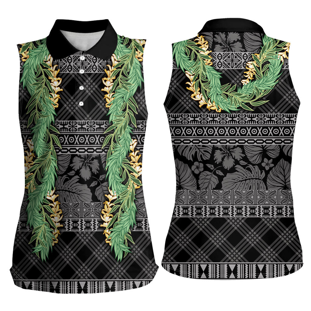 Hawai'i Paniolo Maile Twisted Lei Women Sleeveless Polo Shirt Obsidian Black