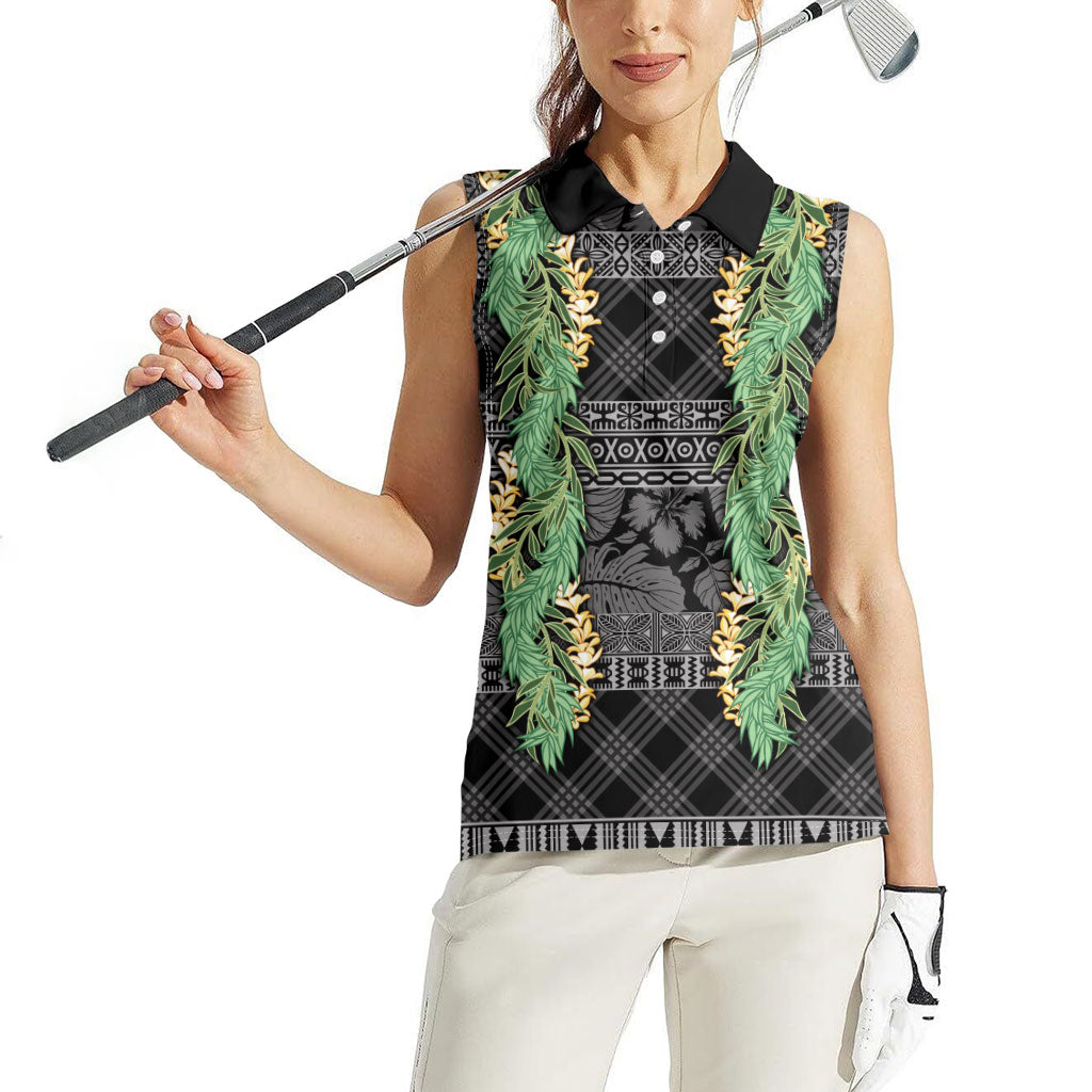 Hawai'i Paniolo Maile Twisted Lei Women Sleeveless Polo Shirt Obsidian Black