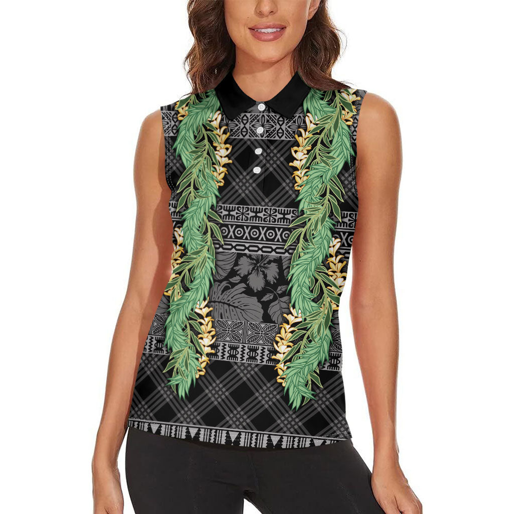 Hawai'i Paniolo Maile Twisted Lei Women Sleeveless Polo Shirt Obsidian Black