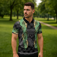 Hawai'i Paniolo Maile Twisted Lei Zipper Polo Shirt Obsidian Black