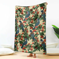 New Zealand Christmas Blanket Romantic Tui Birds on Pohutukawa - Ivory - Polynesian Pride