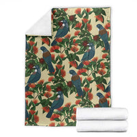 New Zealand Christmas Blanket Romantic Tui Birds on Pohutukawa - Ivory - Polynesian Pride