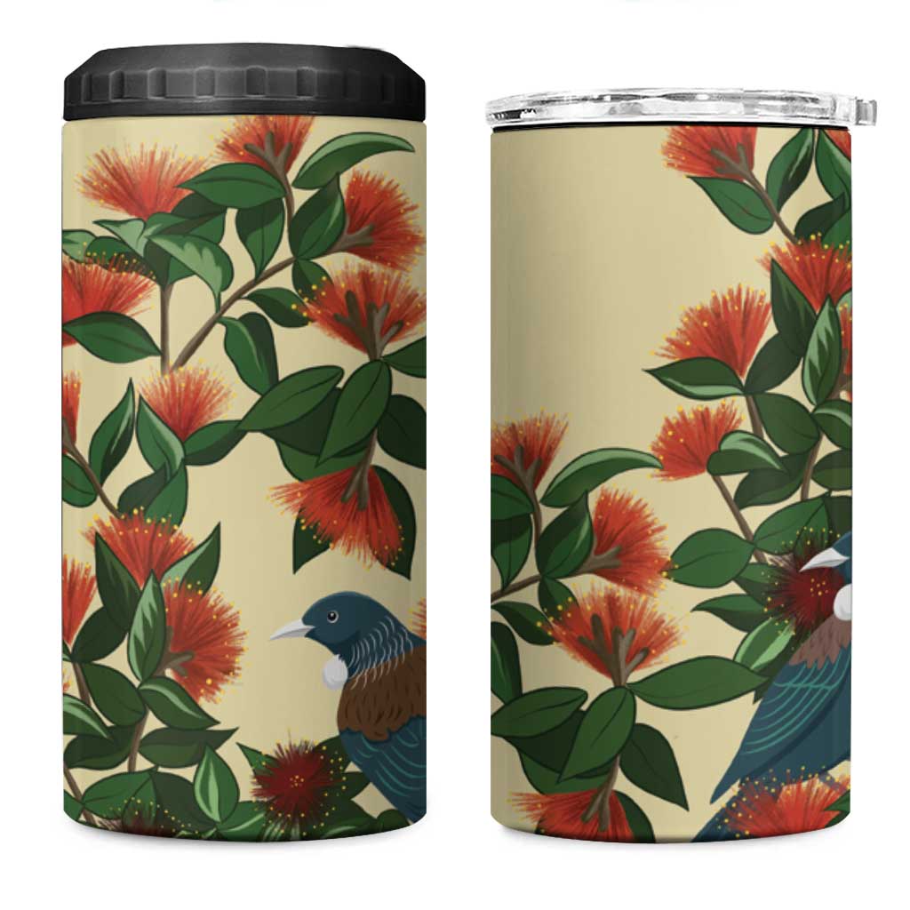 New Zealand Christmas 4 in 1 Can Cooler Tumbler Romantic Tui Birds on Pohutukawa - Ivory - Polynesian Pride