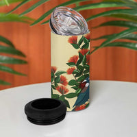 New Zealand Christmas 4 in 1 Can Cooler Tumbler Romantic Tui Birds on Pohutukawa - Ivory - Polynesian Pride