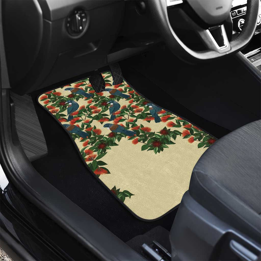 New Zealand Christmas Car Mats Romantic Tui Birds on Pohutukawa - Ivory - Polynesian Pride