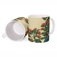 New Zealand Christmas Ceramic Mug Romantic Tui Birds on Pohutukawa - Ivory - Polynesian Pride