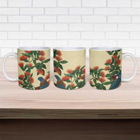New Zealand Christmas Ceramic Mug Romantic Tui Birds on Pohutukawa - Ivory - Polynesian Pride