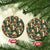 New Zealand Christmas Ceramic Ornament Romantic Tui Birds on Pohutukawa - Ivory - Polynesian Pride
