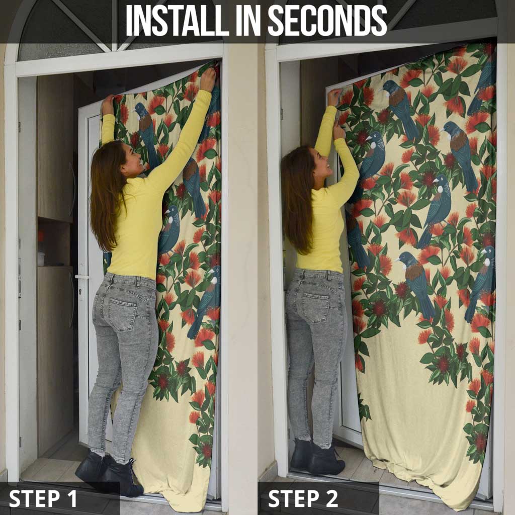 New Zealand Christmas Door Cover Romantic Tui Birds on Pohutukawa - Ivory - Polynesian Pride